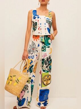 NWT Commense Print Crop Top & Wide Leg Pants Set - XS